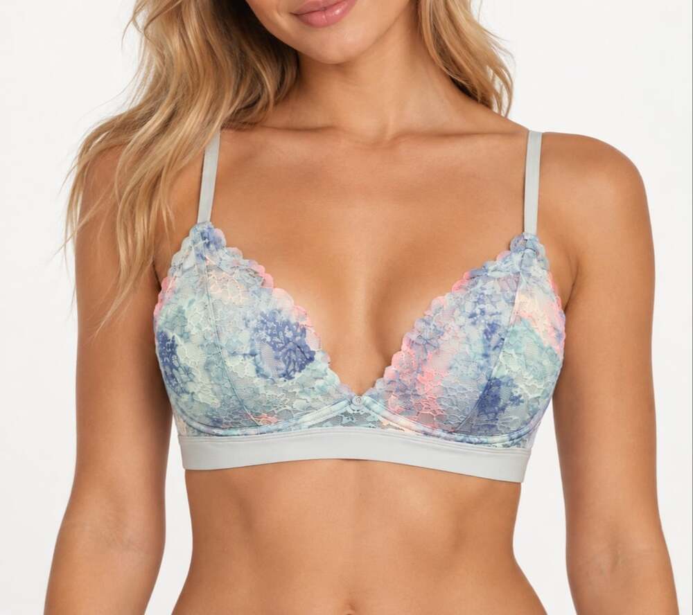 PINK Watercolor Pastel Floral Lace Racerback Bralette
